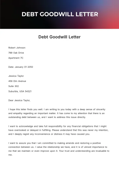 Free Debt Goodwill Letter Template to Edit Online