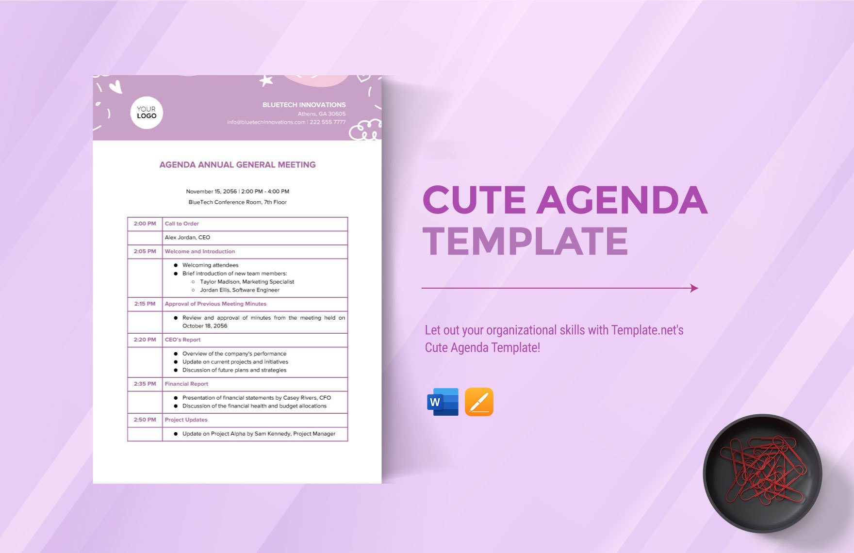 Free Cute Agenda Template in Word, Apple Pages