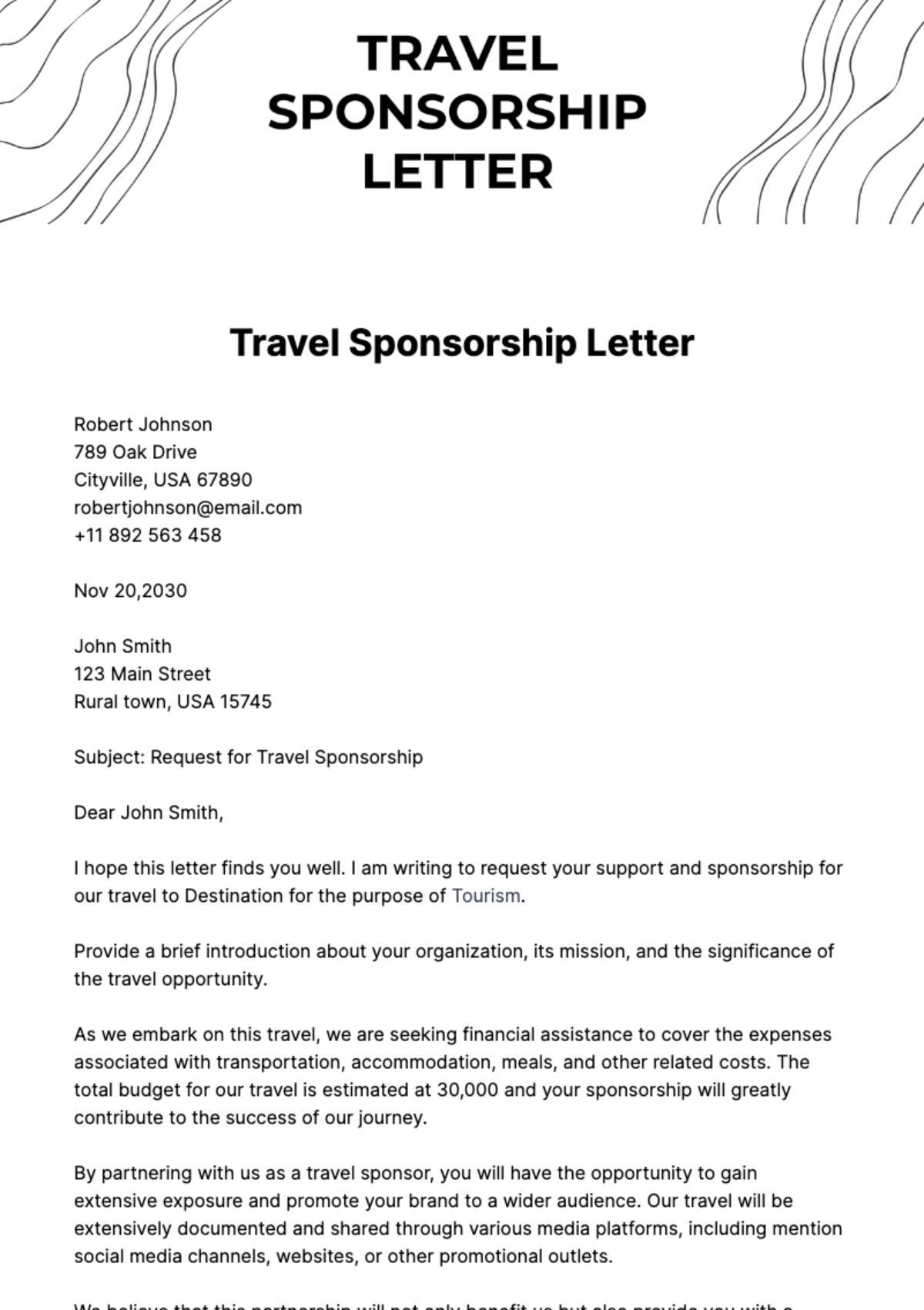 Travel Sponsorship Letter Template