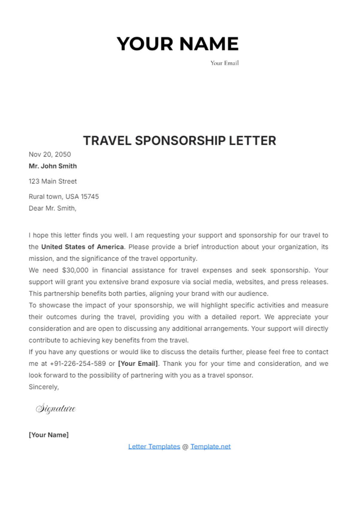 Travel Sponsorship Letter Template