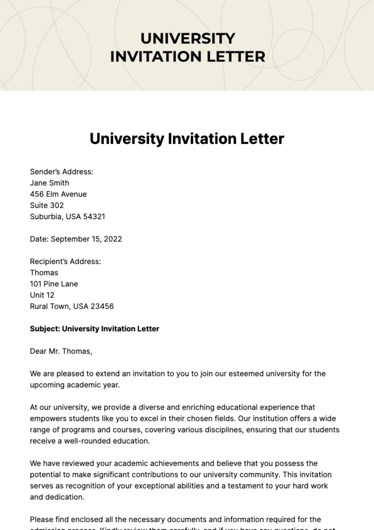 University Invitation Letter Template