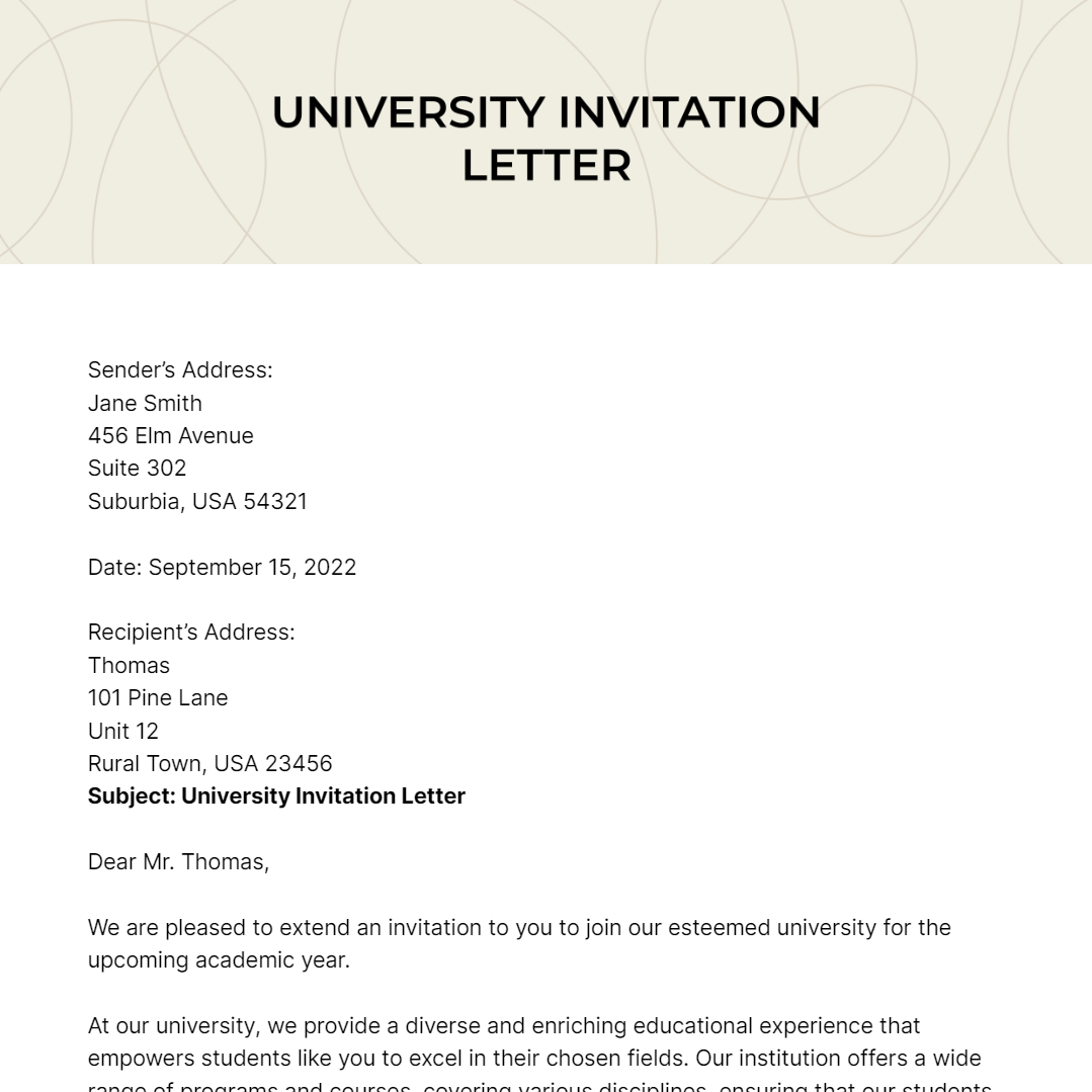 University Invitation Letter Template