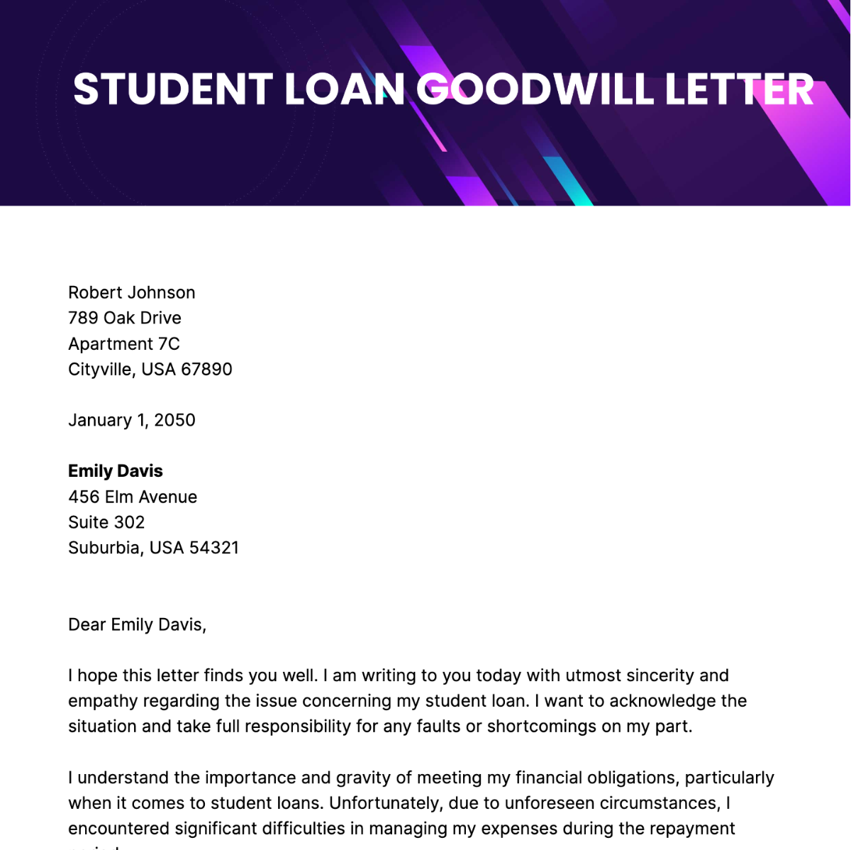 Free Student Loan Goodwill Letter