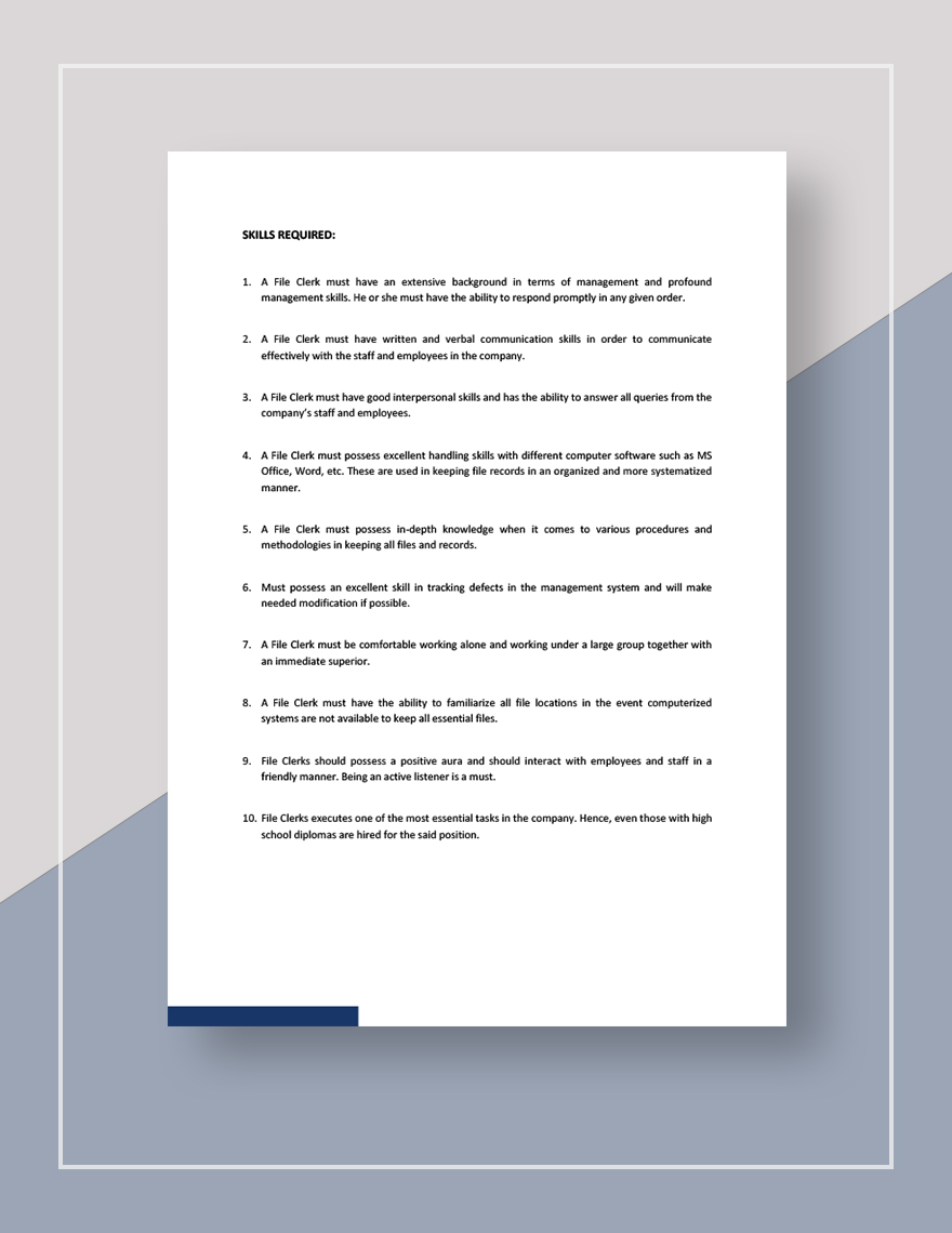 File Clerk Job Description Template