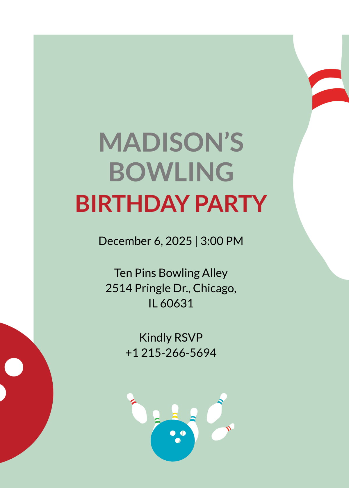 Bowling Birthday Party Invitation Template