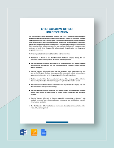 Sample Job Description: Chief Operating Officer (Strategy – LHAHG