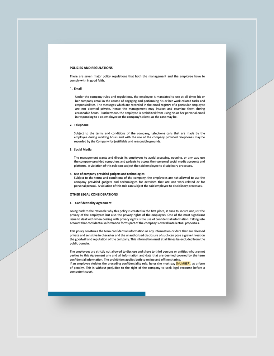 Privacy And Employee Monitoring Policy Template In Google Docs Word