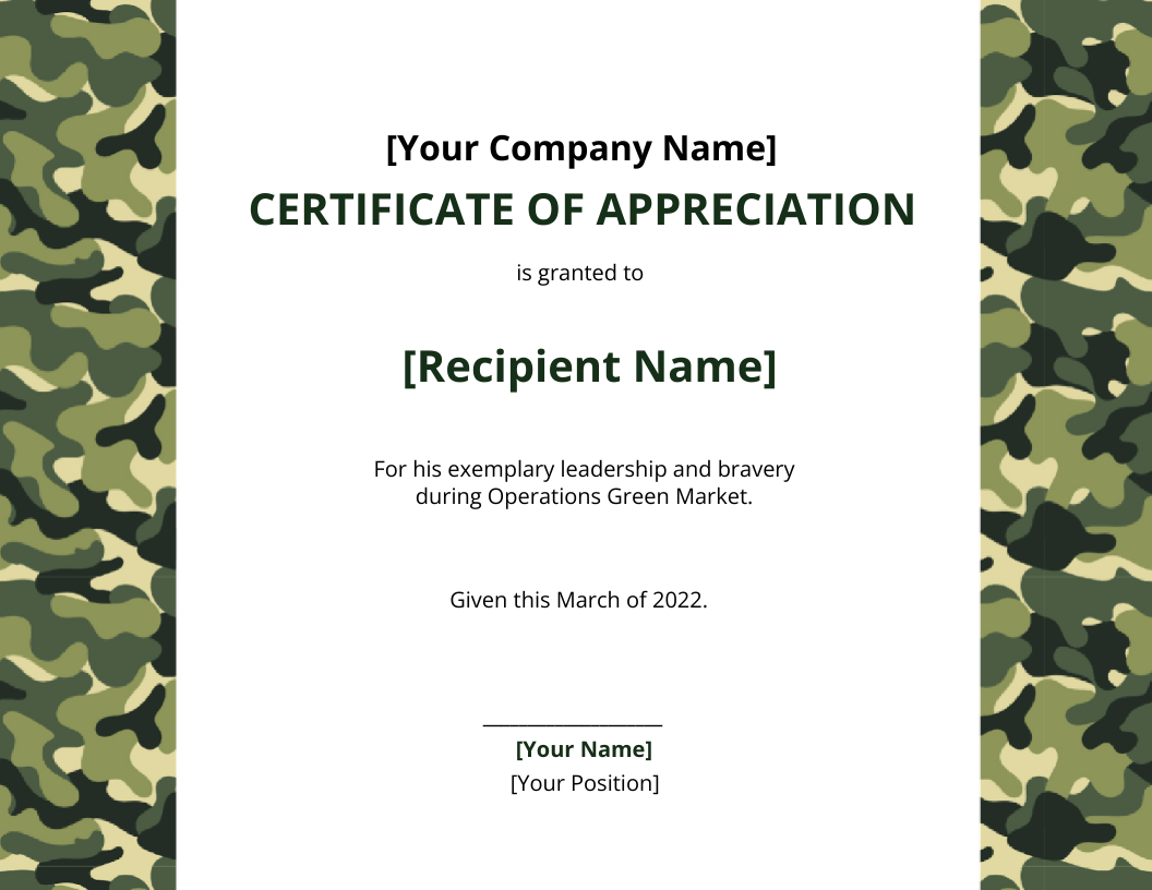 Army certificate of appreciation template edit online download