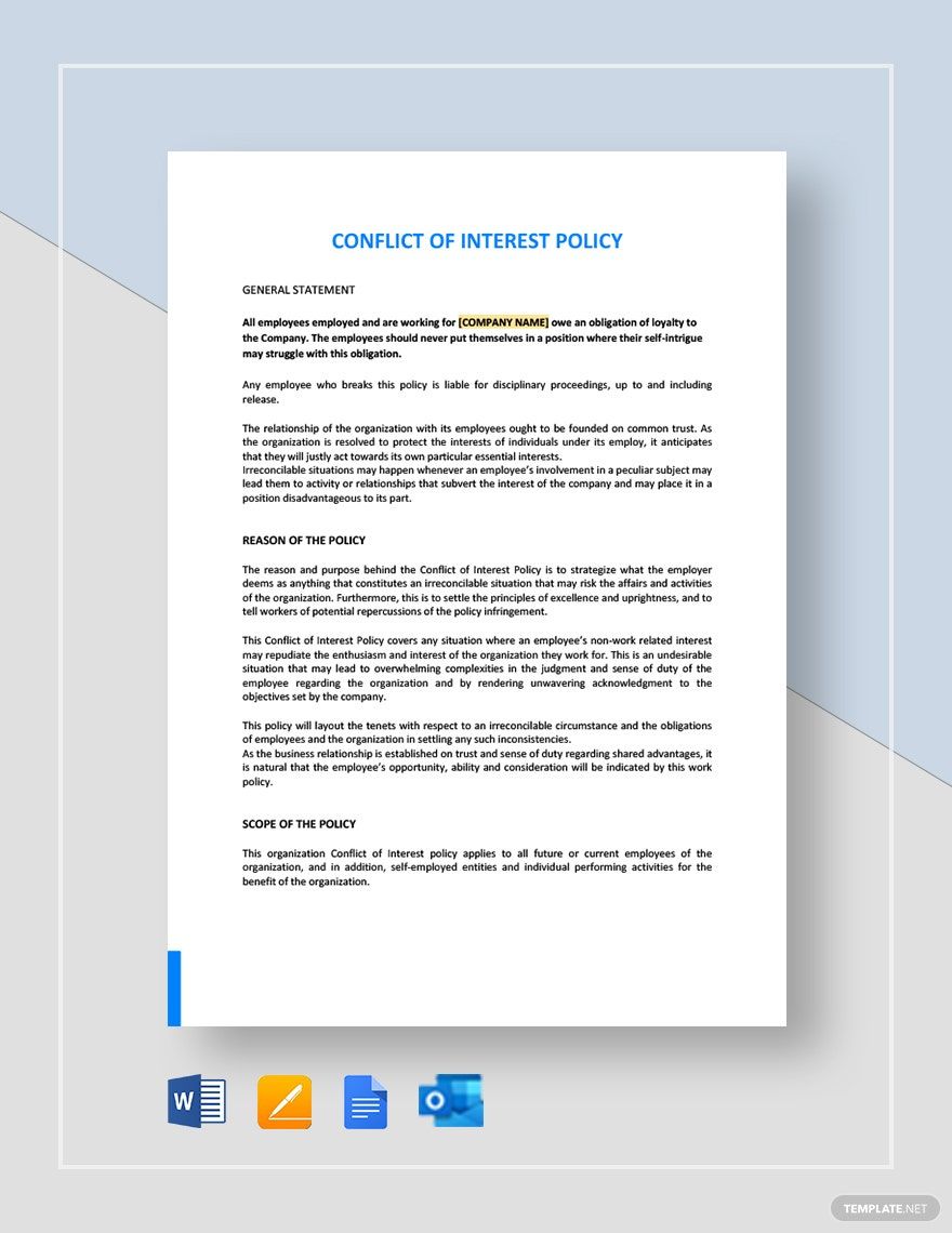 Conflict Of Interest Policy Template in Google Docs, Word, Pages