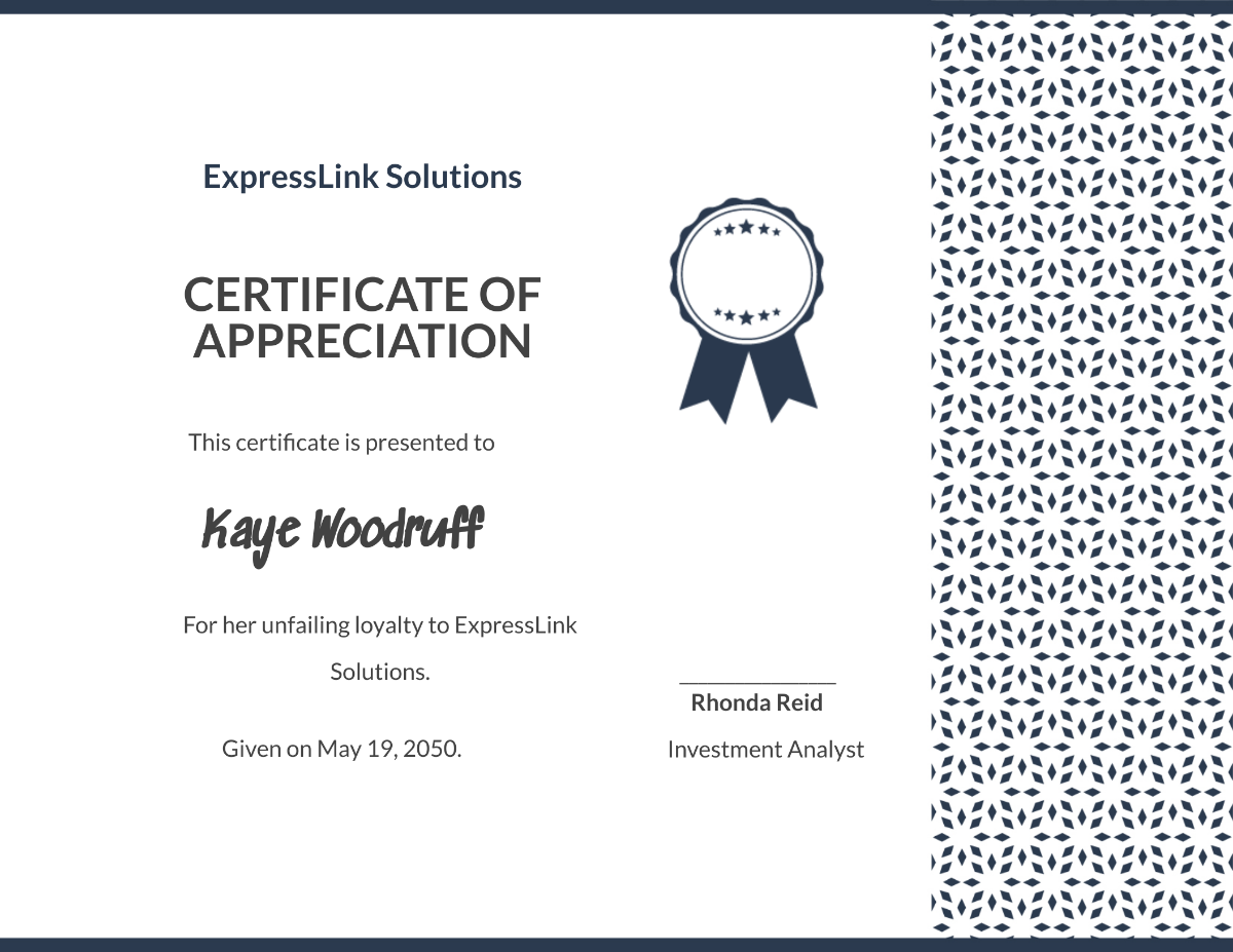 Customer Certificate of Appreciation Template