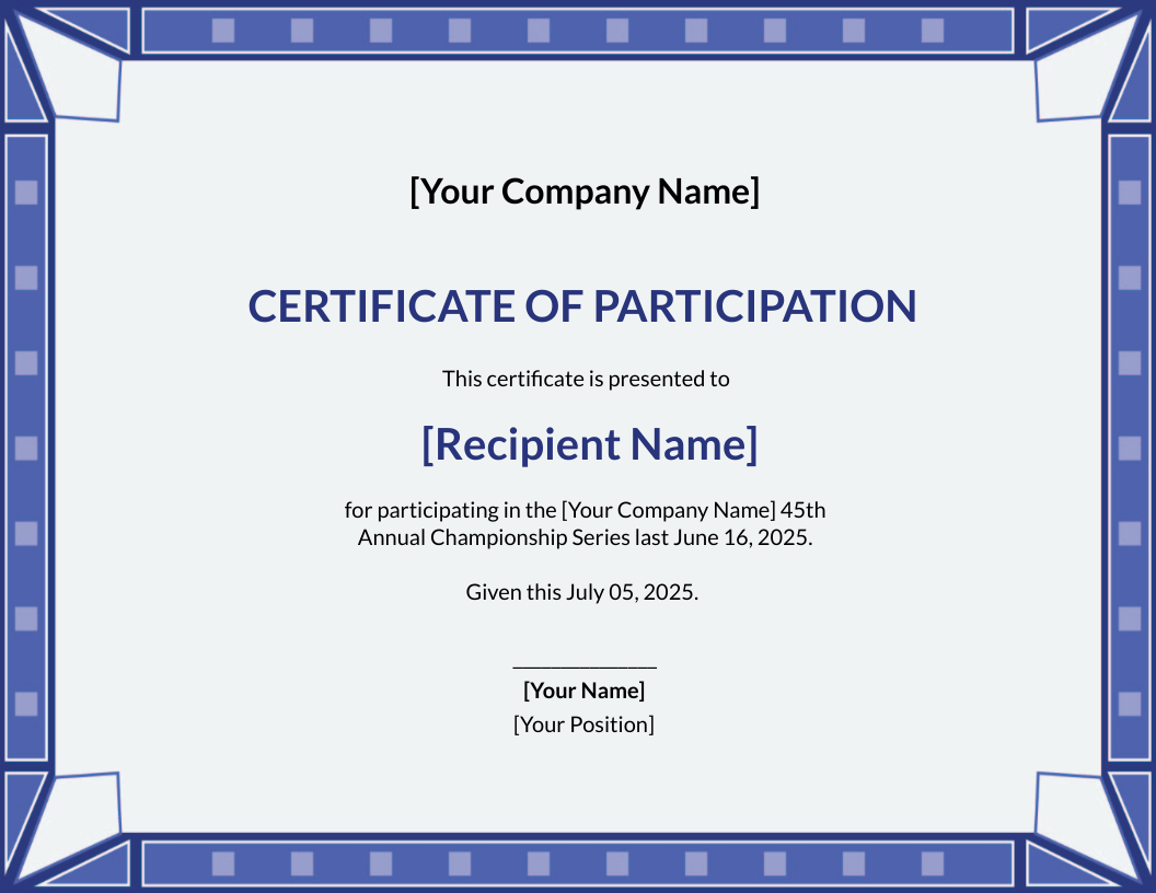 Participation Certificate for Sports Template - Edit Online & Download ...