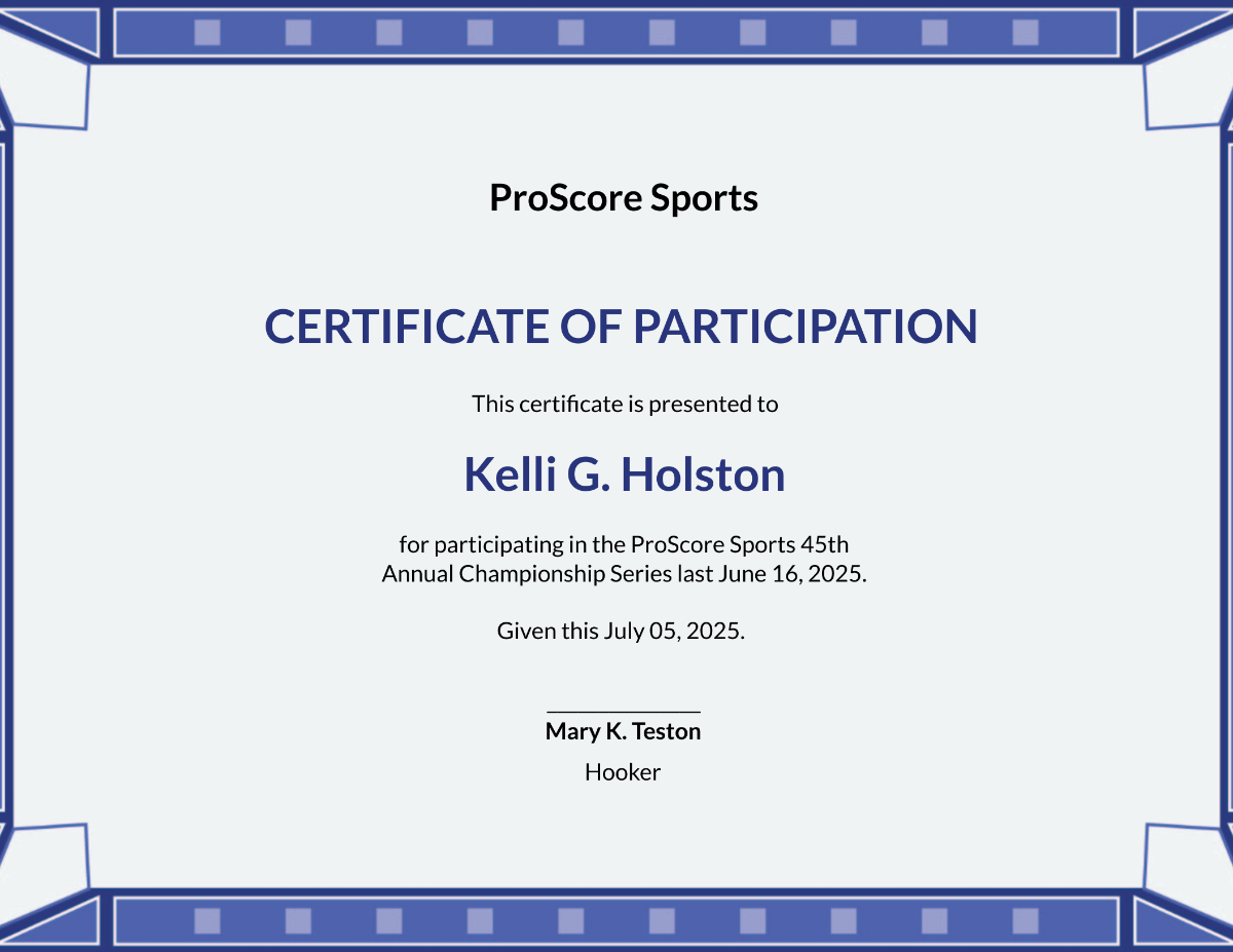 Participation Certificate for Sports Template - Edit Online & Download