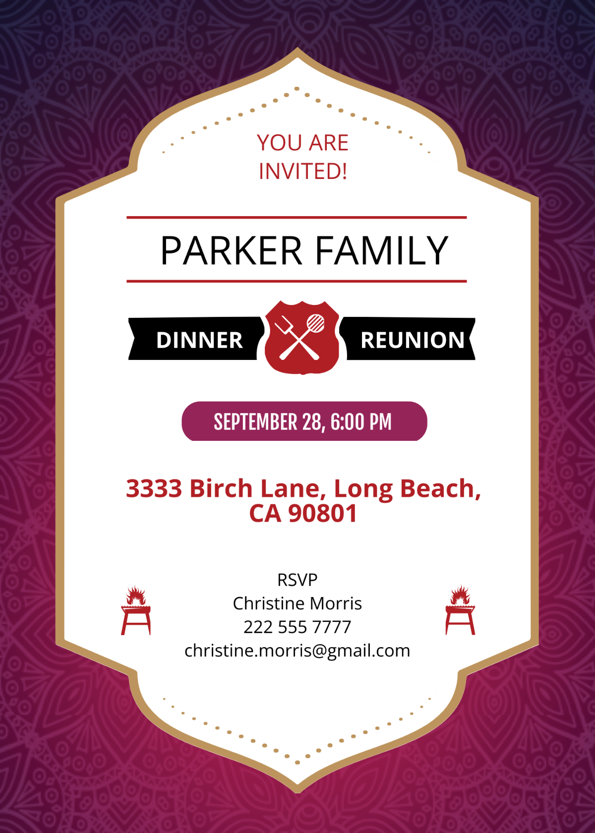 Family Dinner Reunion Invitation Template - Edit Online & Download