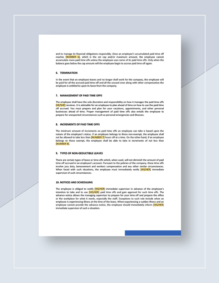 Paid Time Off Policy Template Google Docs Word Apple Pages 