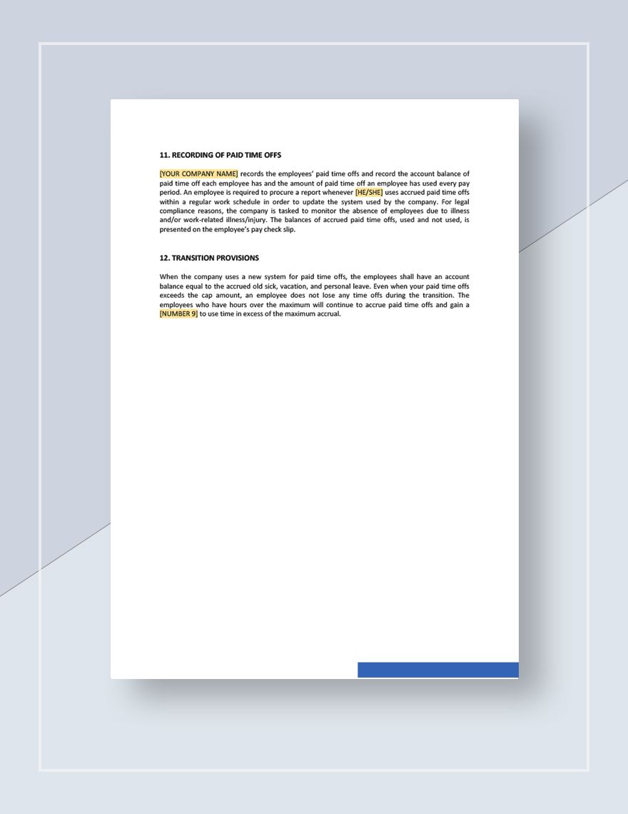 Paid Time Off Policy Template in Pages Word Google Docs Download