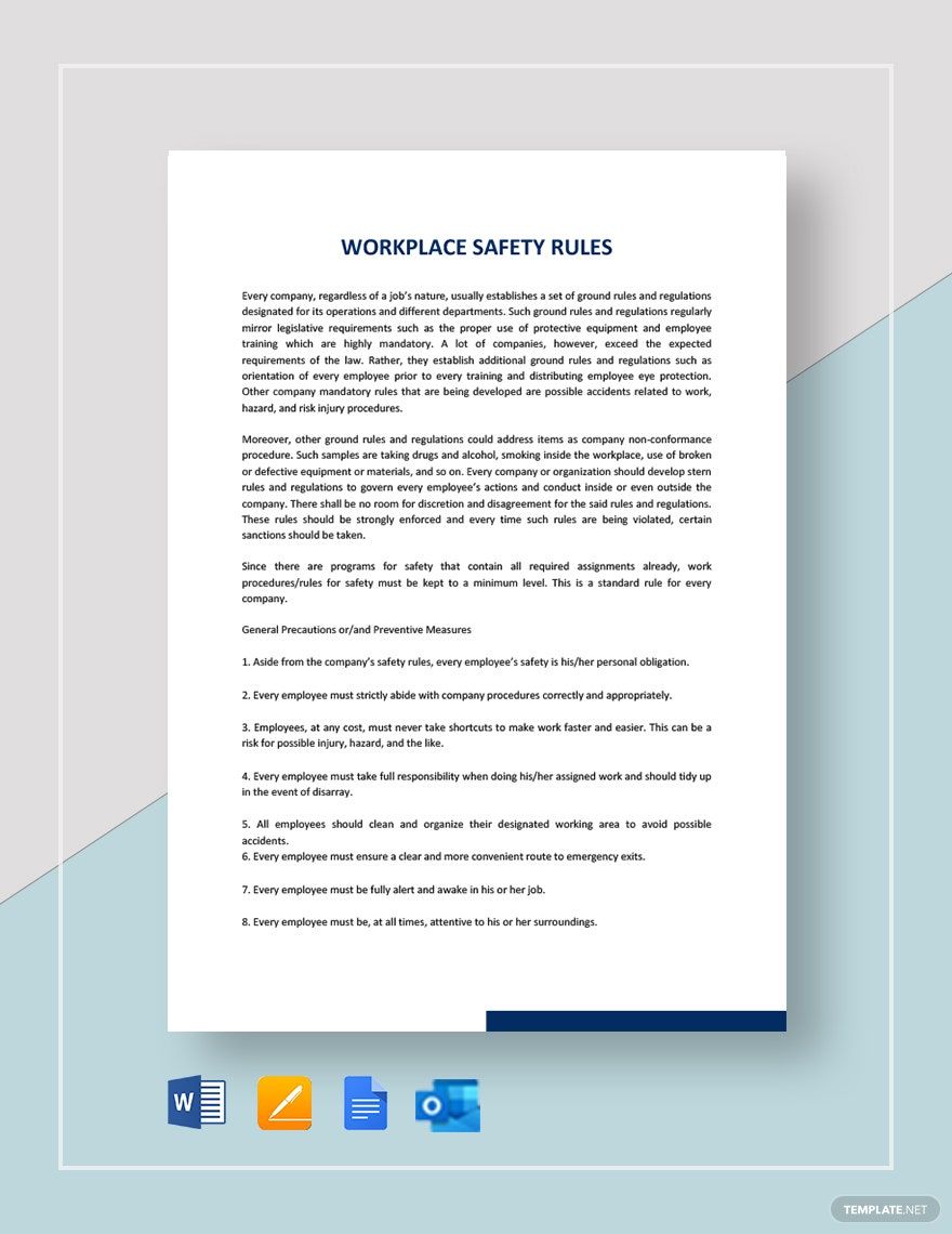 Workplace Safety Rules Template in Word, Google Docs, PDF, Apple Pages