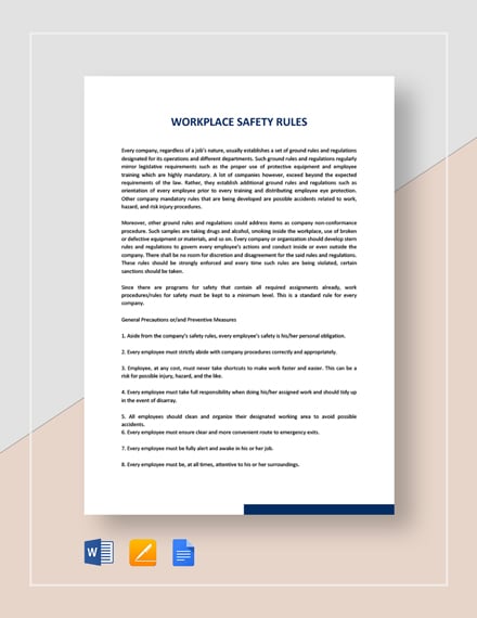 printable sample id Google  Docs  Workplace Safety Rules  Word Template