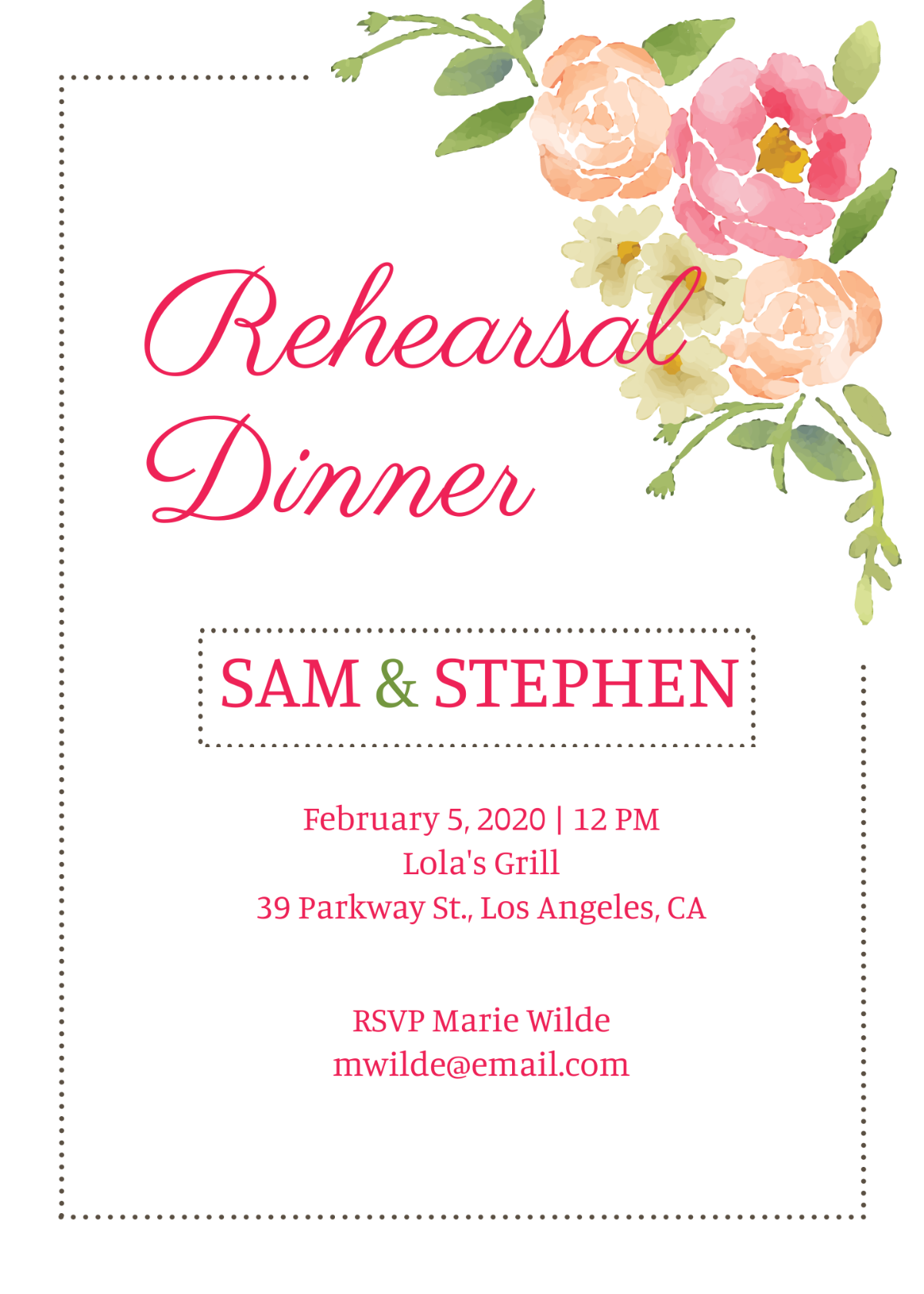 Free Floral Rehearsal Dinner Invitation Template