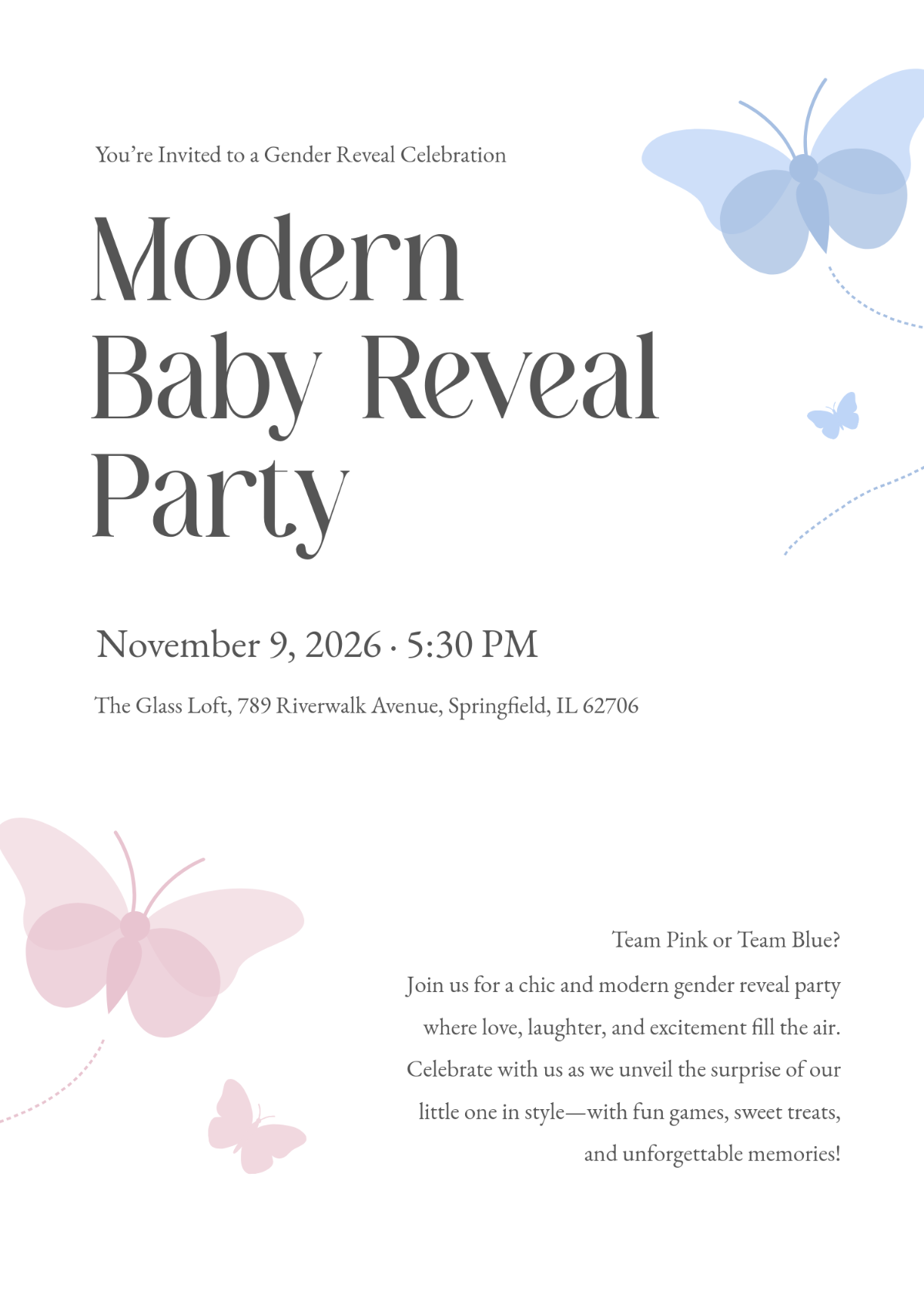 Modern Gender Reveal Party Invitation Template