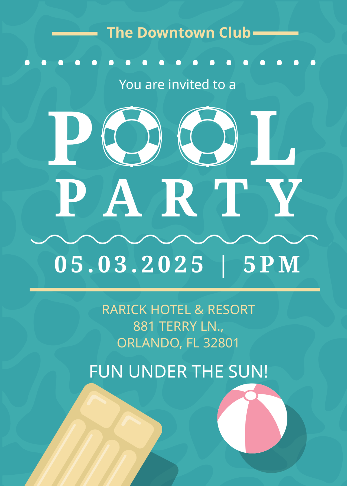 Printable Pool Party Invitation Template
