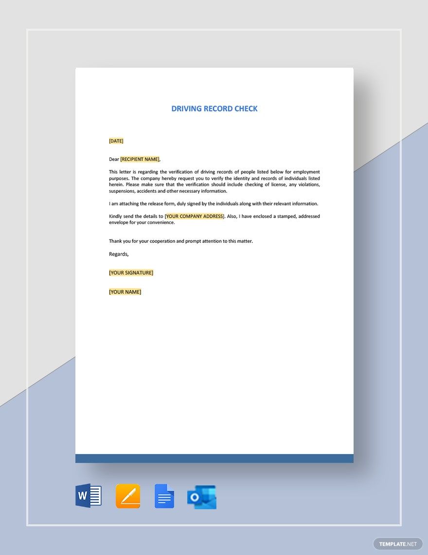 Driving Record Check Letter Template