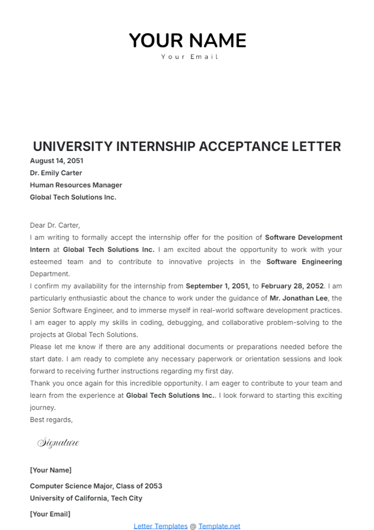 University Internship Acceptance Letter Template - Edit Online & Download