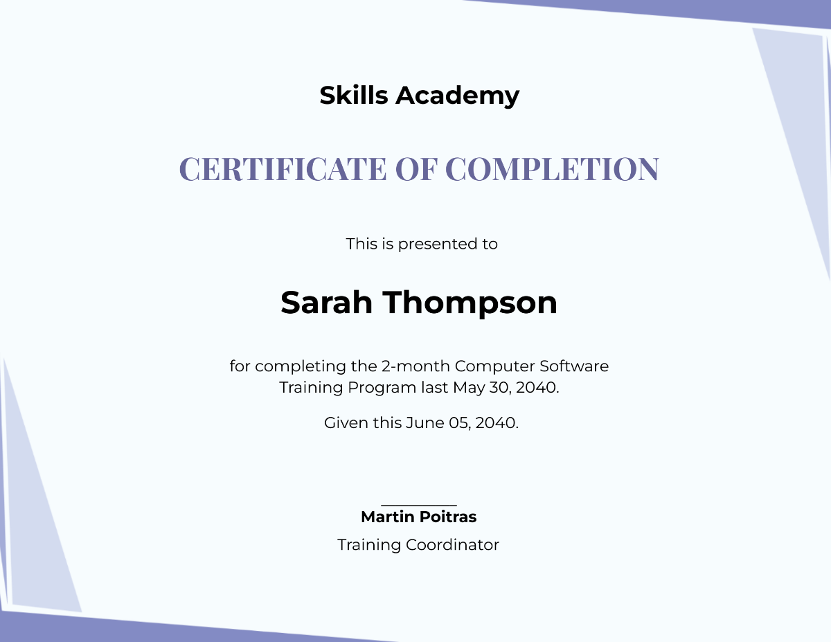 Completion of Training Certificate