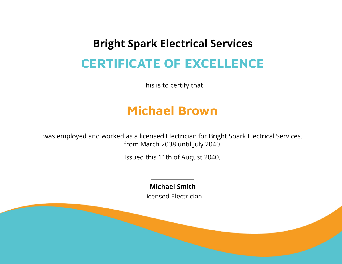 Electrician Experience Certificate