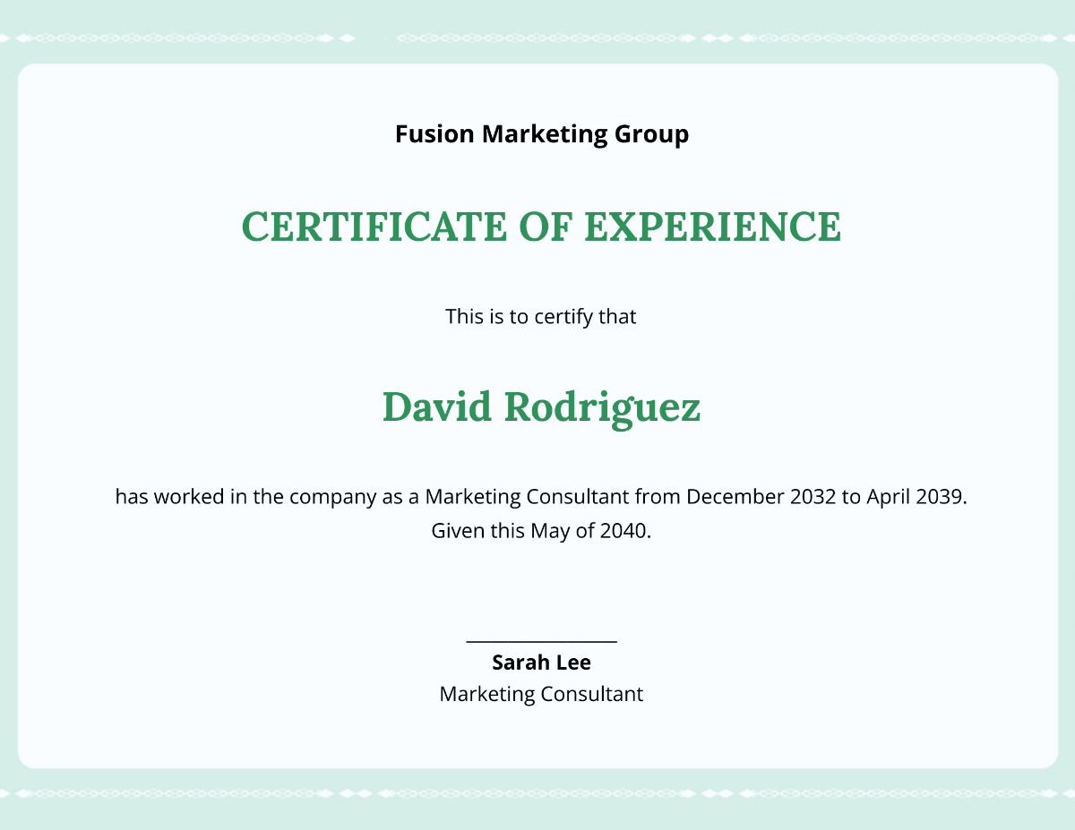Employee Experience Certificate