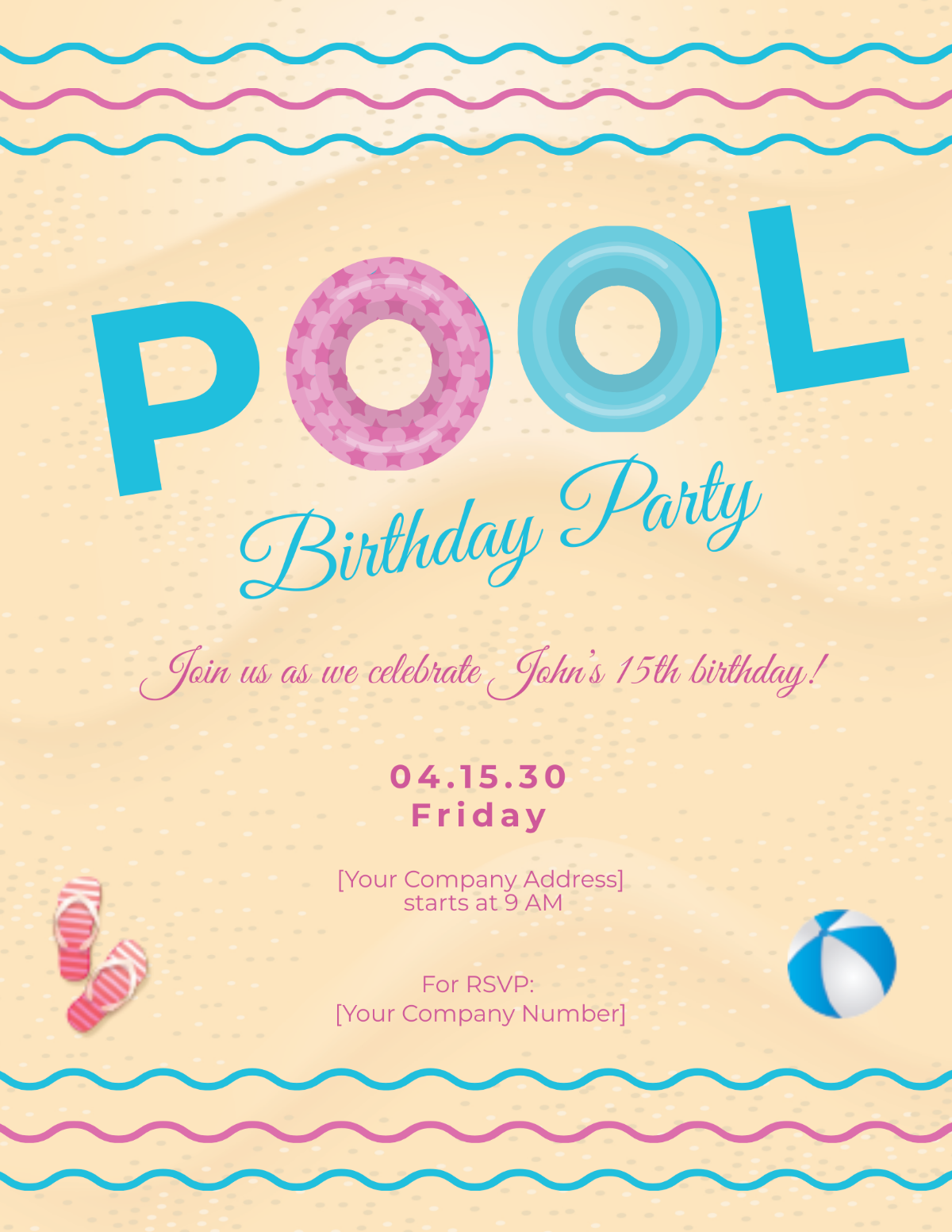 Free Pool Party Birthday Flyer Template