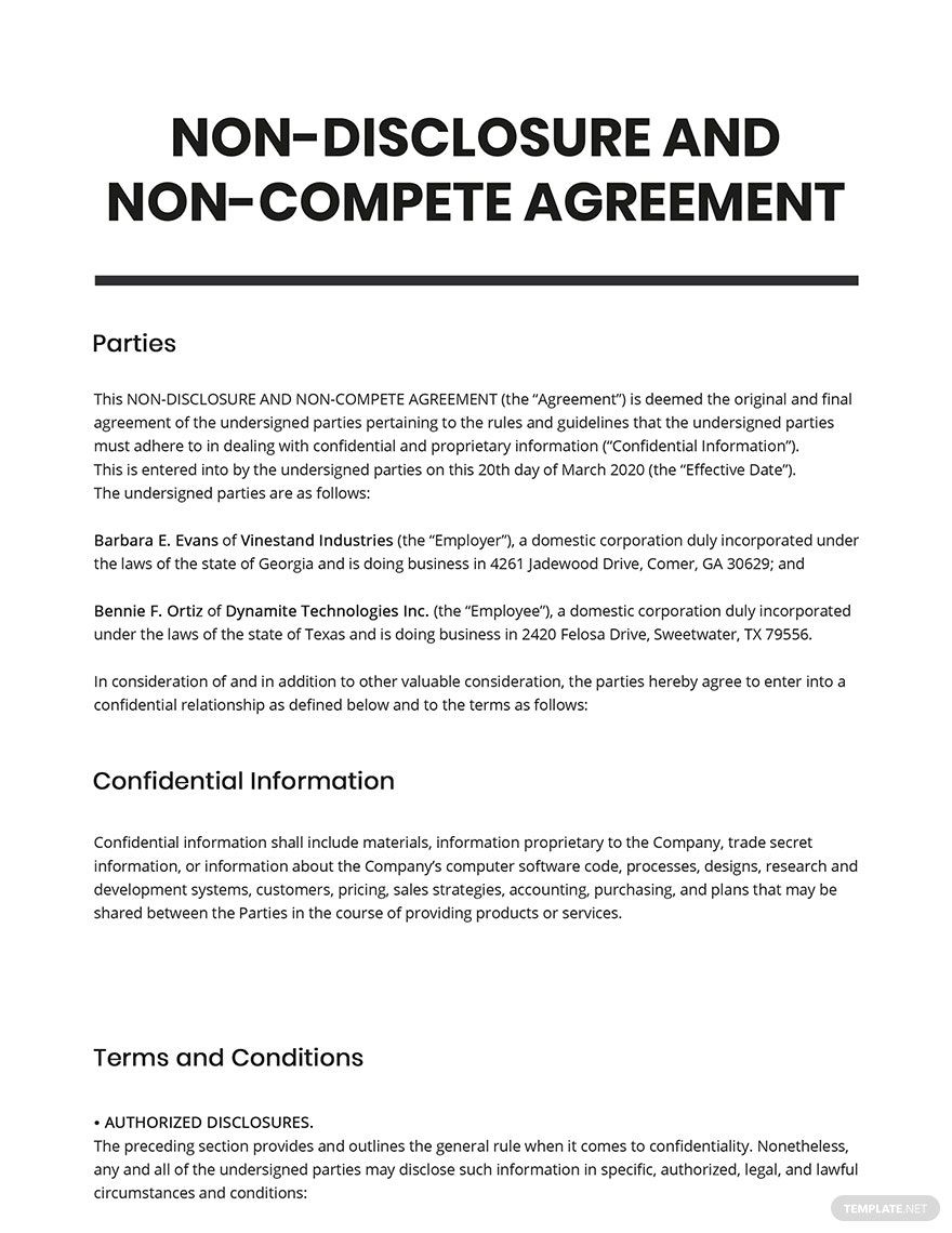 Non Disclosure And Non Compete Agreement Template Download In Word 