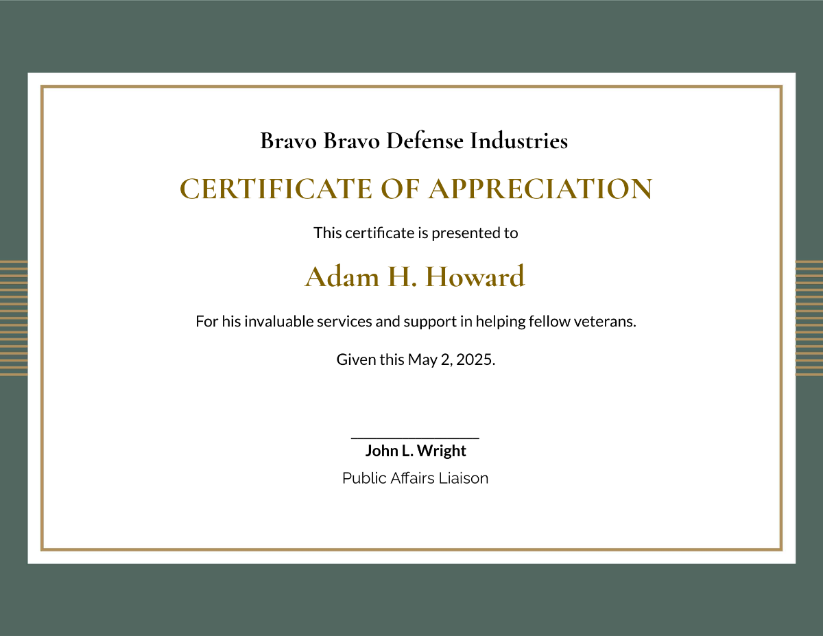 Military Certificate of Appreciation