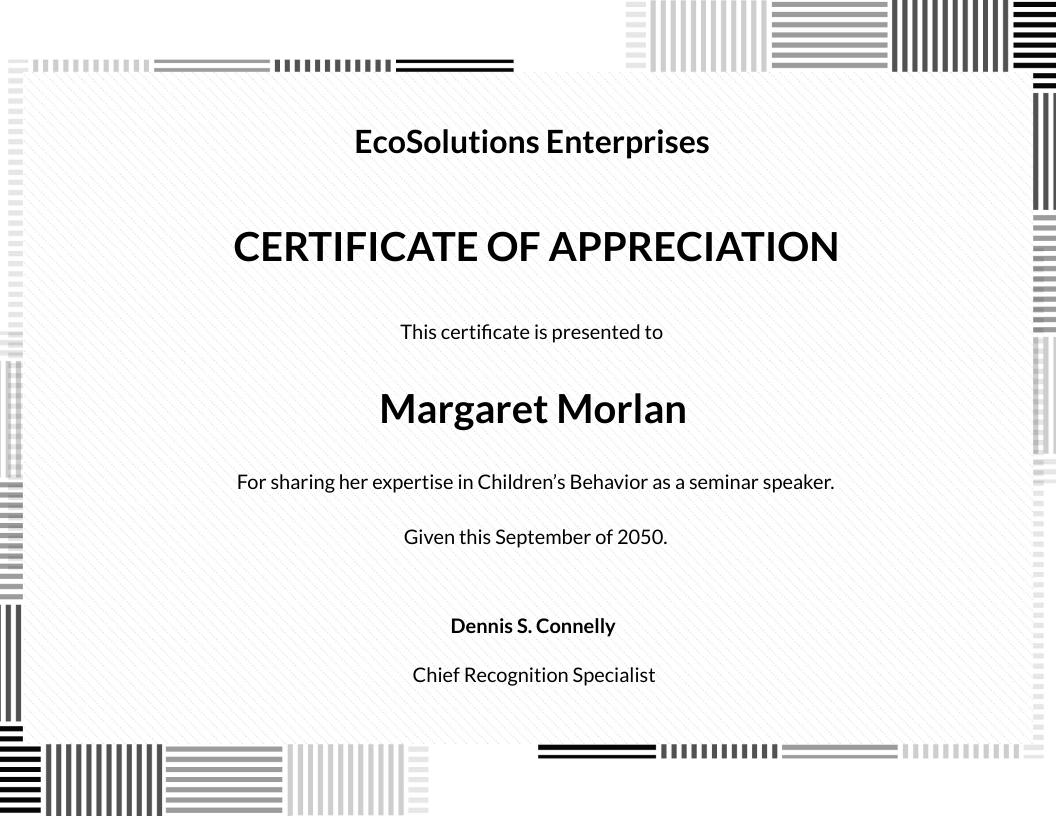 Formal Certificate of Appreciation
