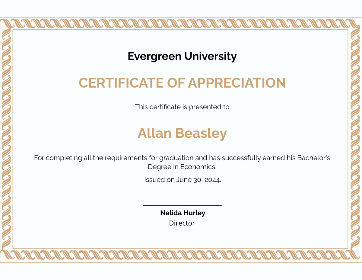 Appreciation Certificate for Graduation