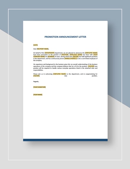 Sample Promotion Announcement Letter Template - Google Docs, Word