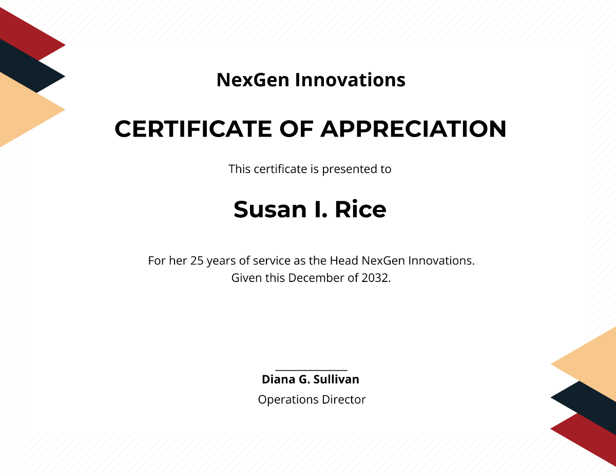 Retirement Certificate of Appreciation