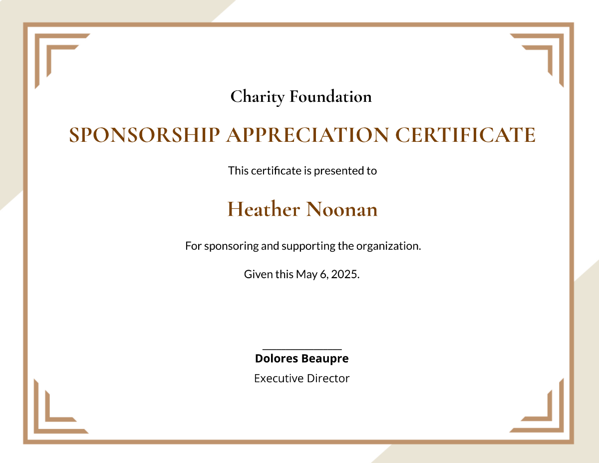 Sponsorship Appreciation Certificate