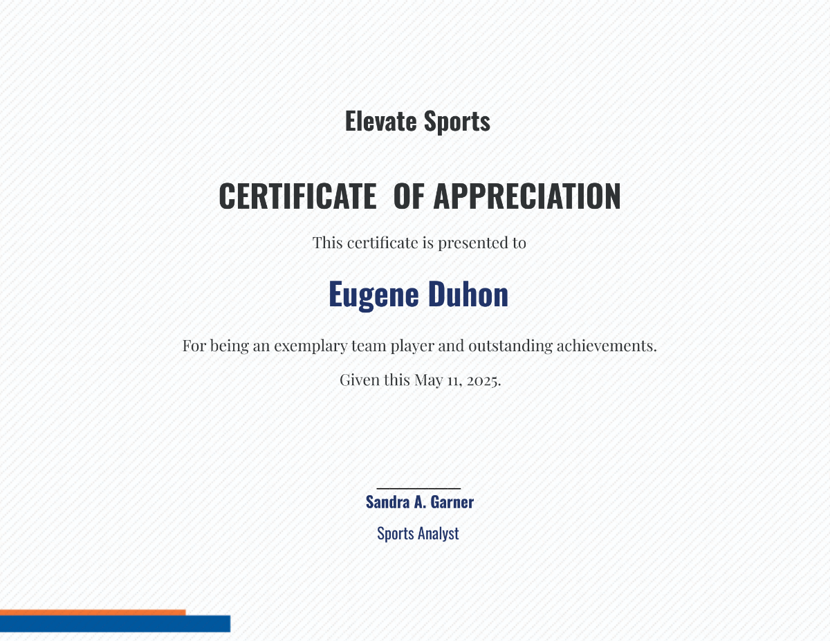 Sports Appreciation Certificate