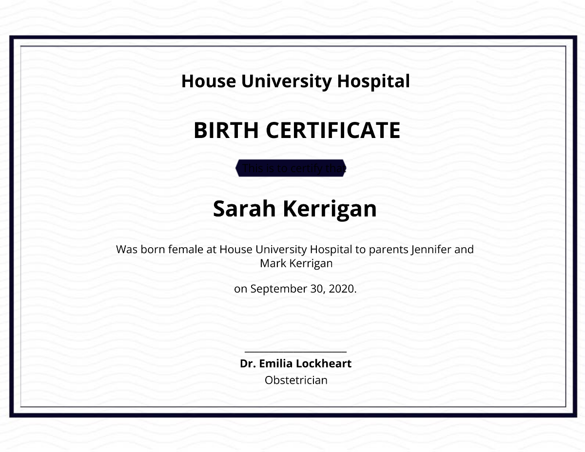 Blank Birth Certificate Sample