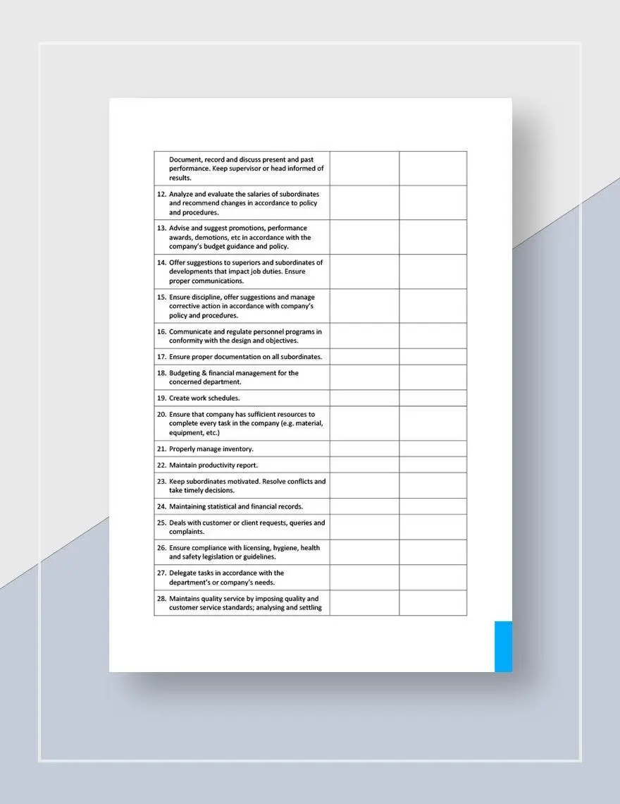 Checklist Routine Managerial Duties Template