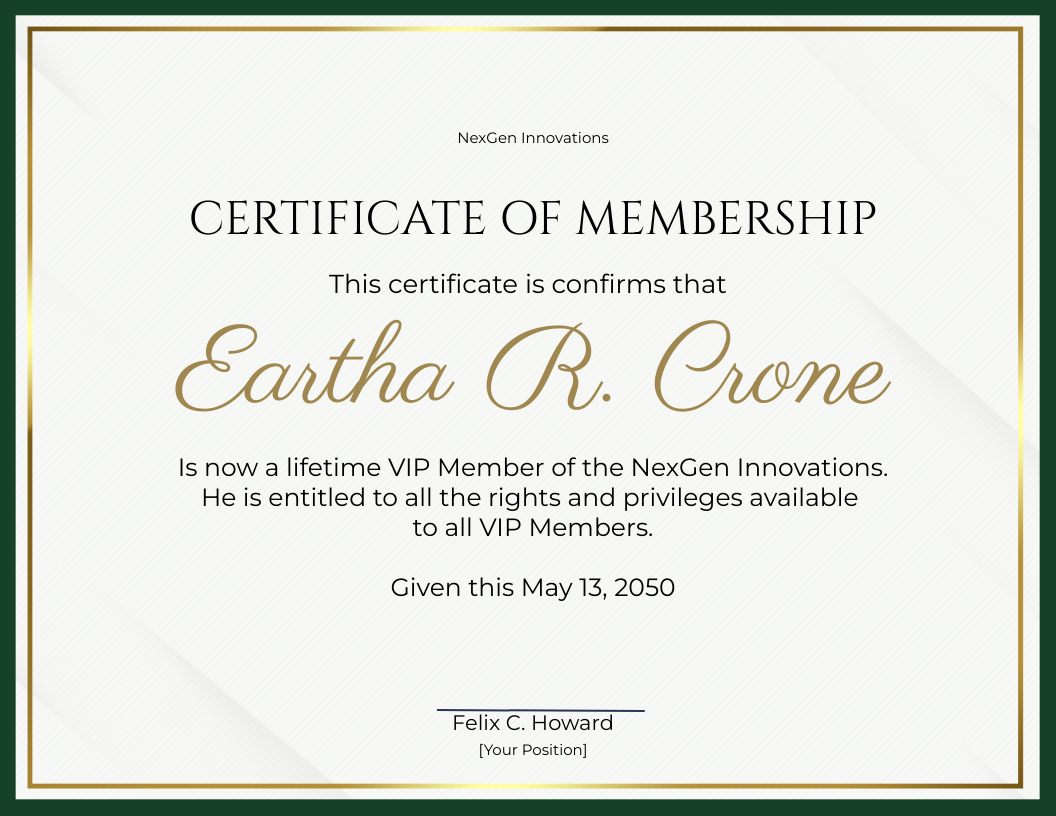 Golf Club Membership Certificate