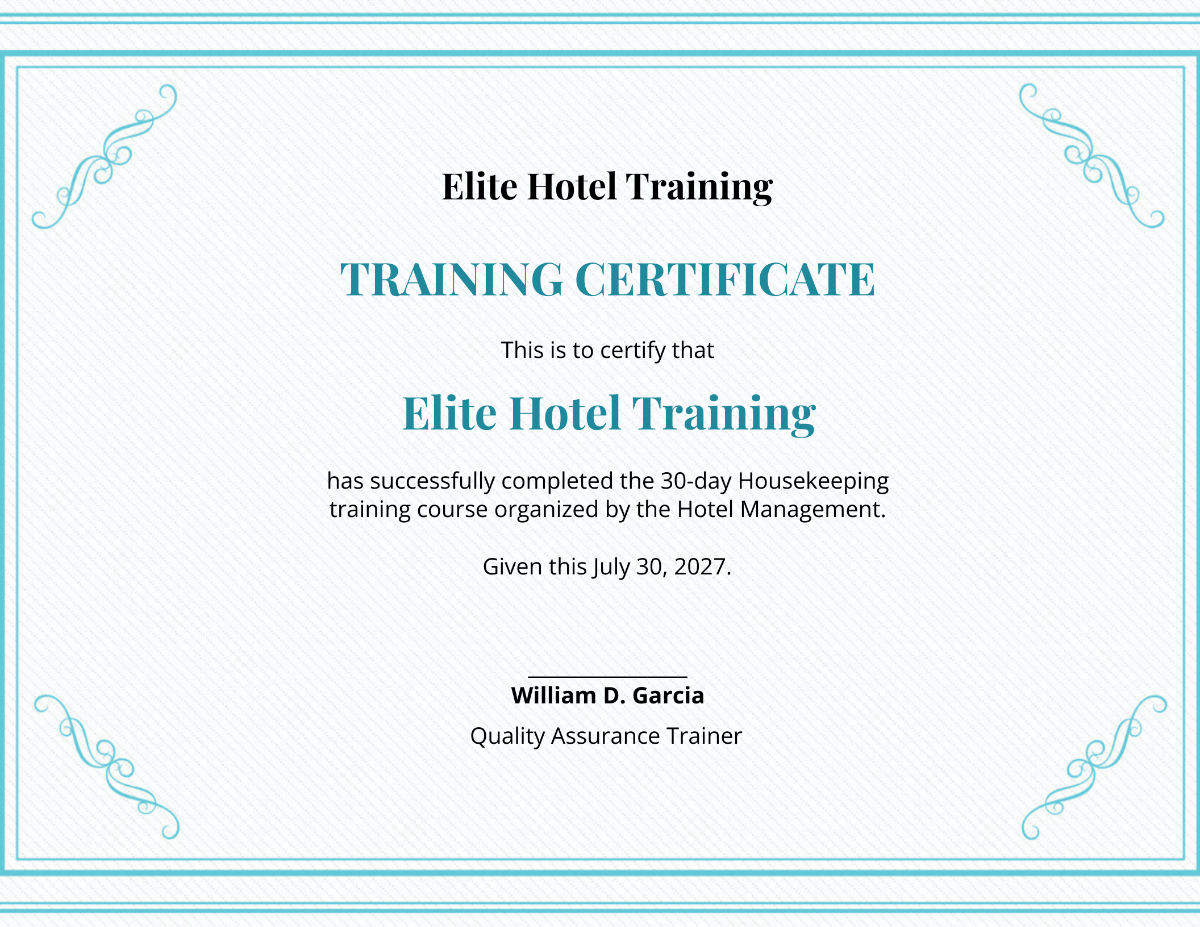 Hotel Training Certificate
