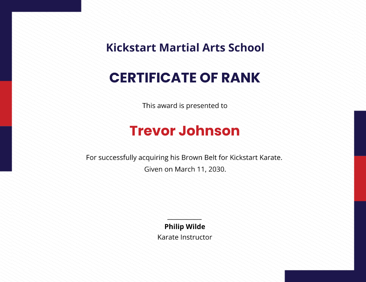 Martial Arts Award Certificate