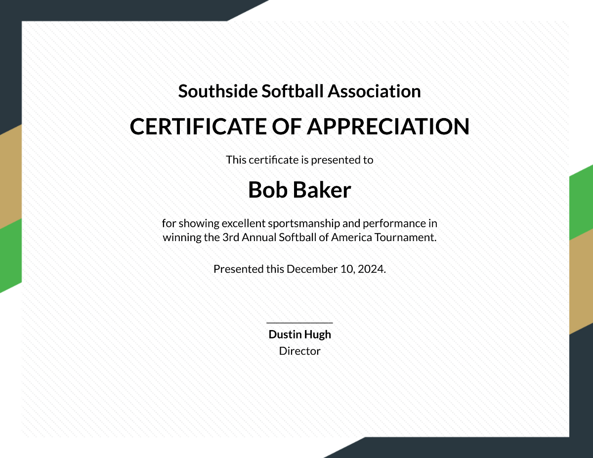 Softball Certificate