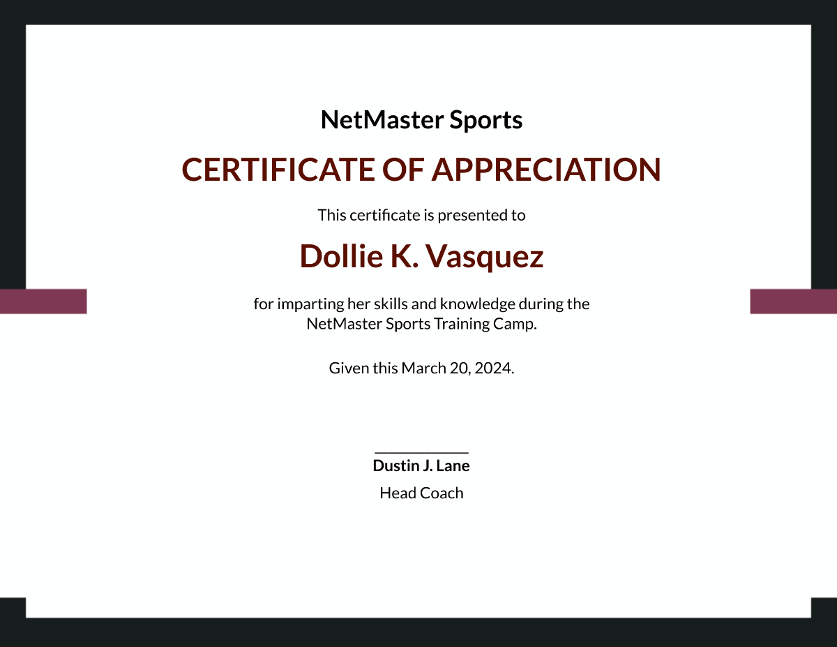 Volleyball Appreciation Certificate