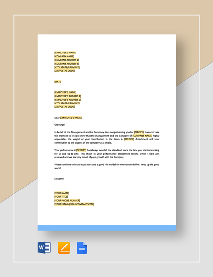 employee recognition letter