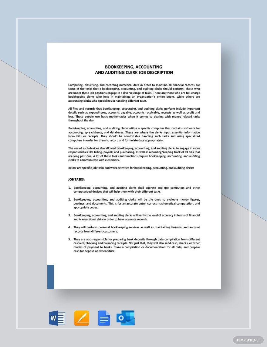 Bookkeeping, Accounting And Auditing Clerk Job Description Template