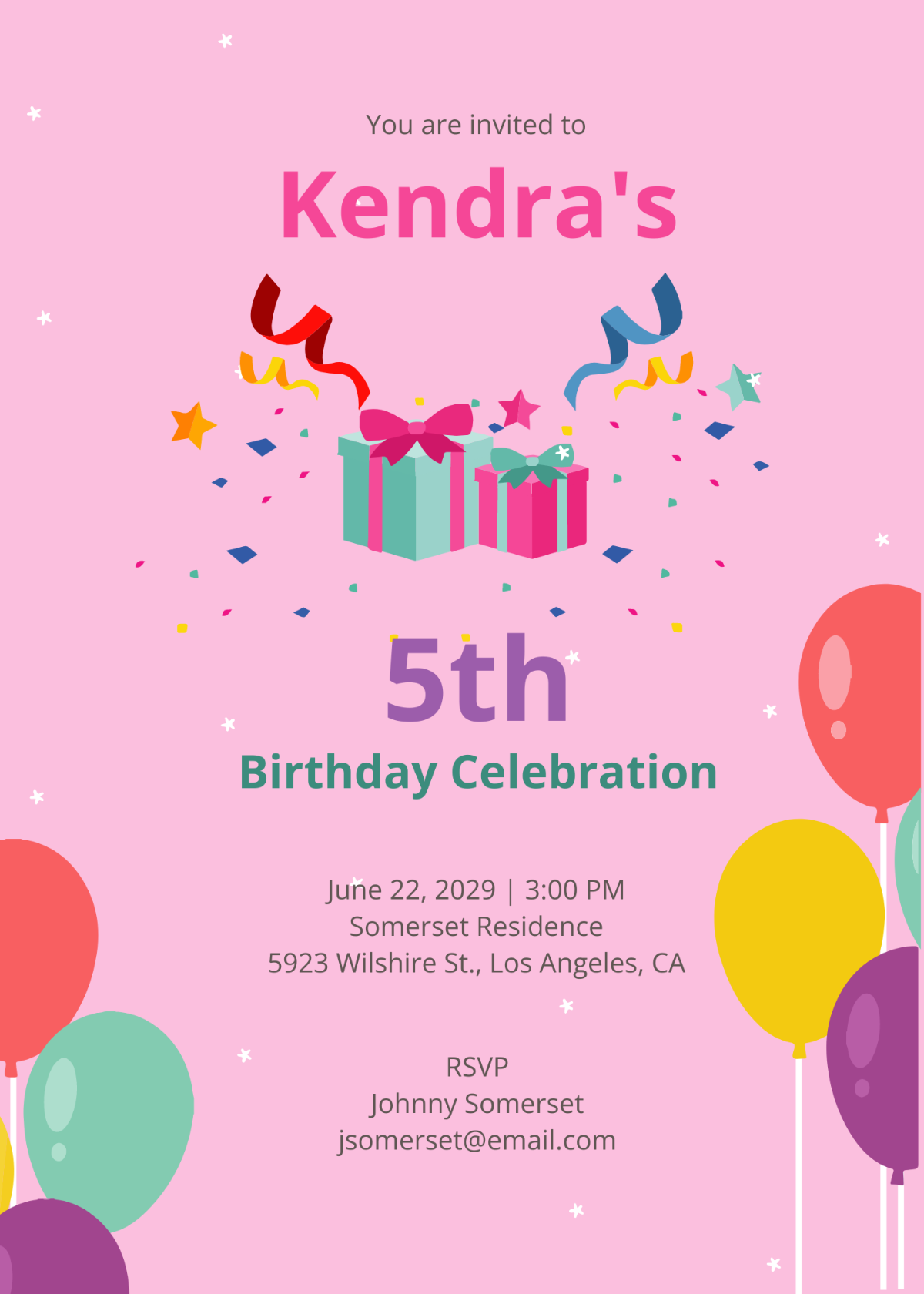 Free 5th Birthday Invitation Template