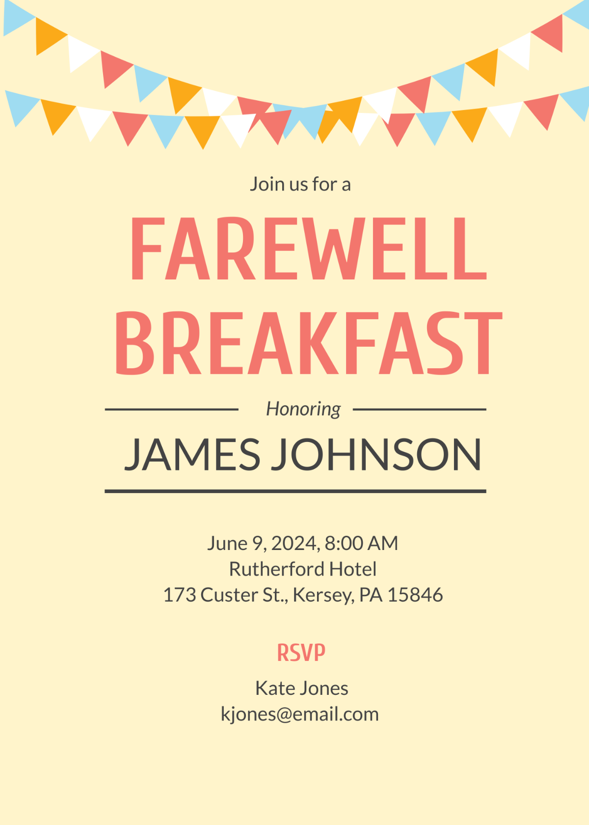 Free Farewell Breakfast Party Invitation Template