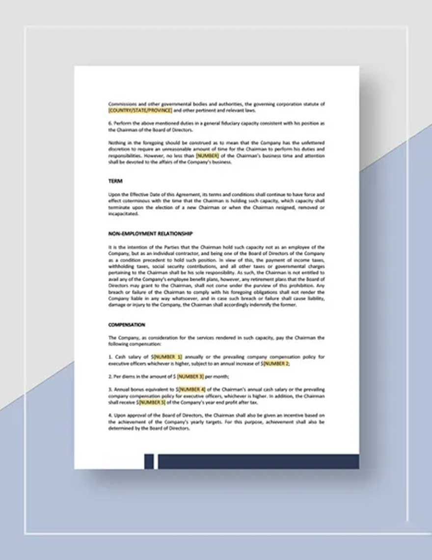Agreement For Chairman Of Board Of Directors Template Download in